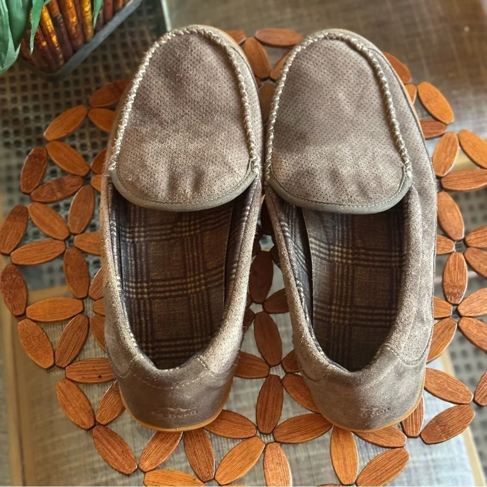 L.L. BEAN  Perforated Brown Suede Flannel Lined Camo Sole Mountain Slippers 14M